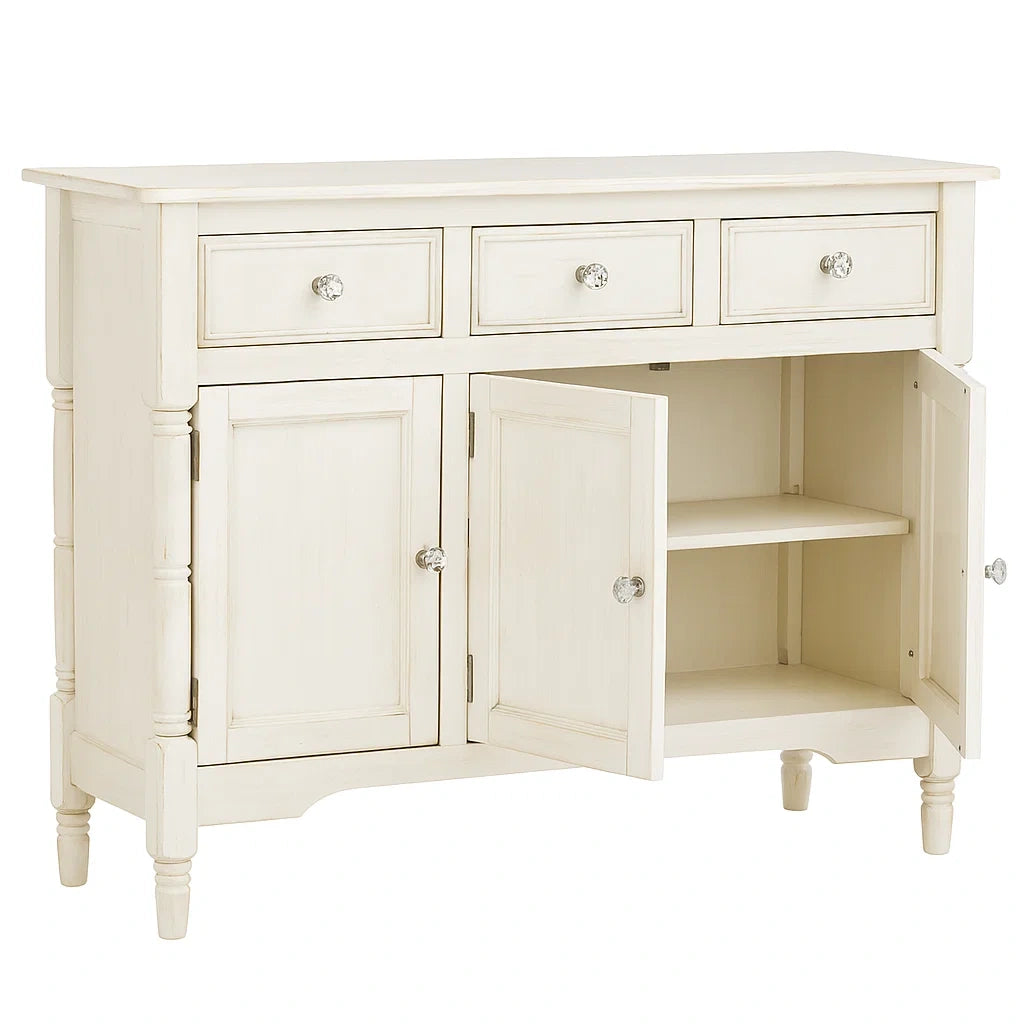 Sideboard Massivholz Cremeweiß 3 Schubladen 2 Türen