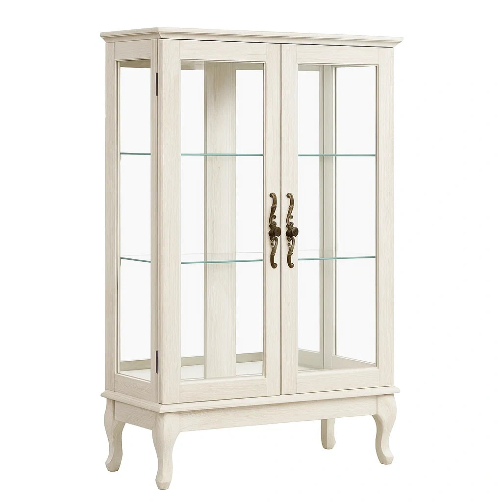 Vitrine Holz Weiß mit Gehärtetem Glas 120cm x 50cm x 200cm
