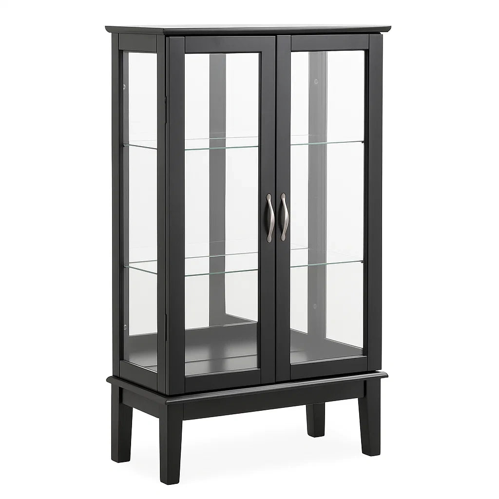 Holzvitrine mit Glastüren und Regalböden Schwarz