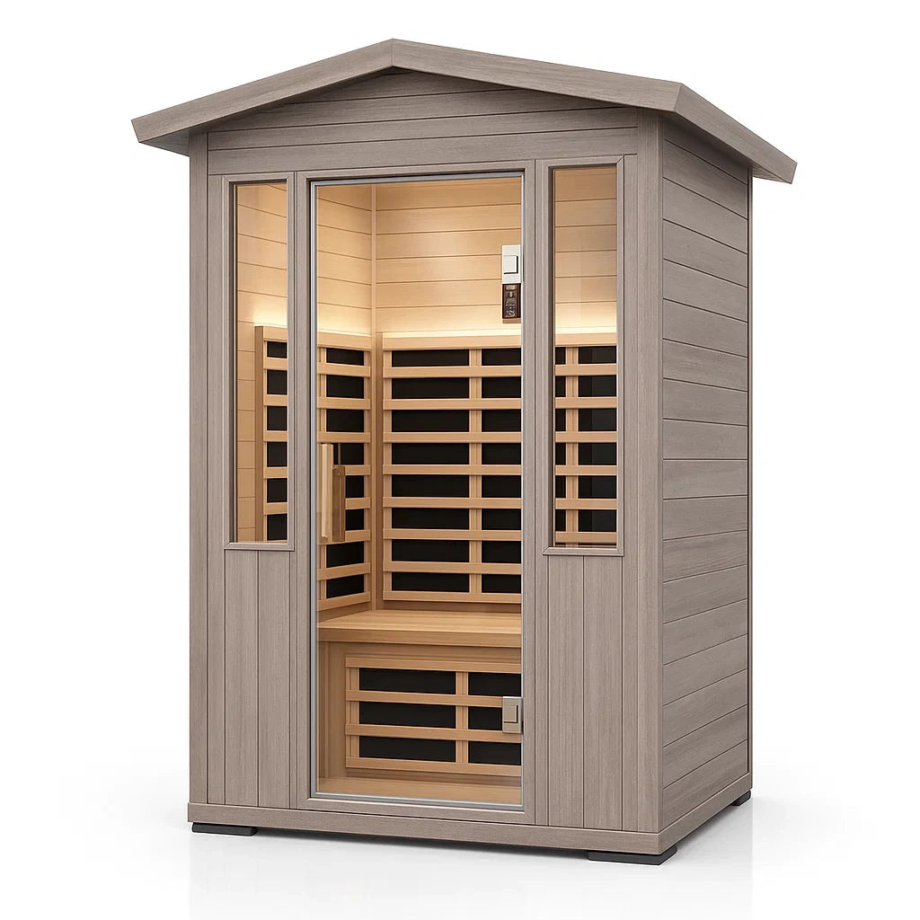 Infrarotsauna aus Holz mit gehärtetem Glas, Größe 120x105x190cm, Grau