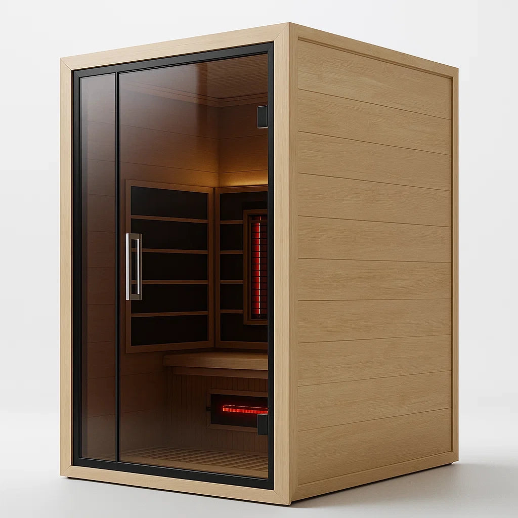 Infrarot Sauna Kabine aus Eichenholz mit Sicherheitsglastür 120x105x190 cm