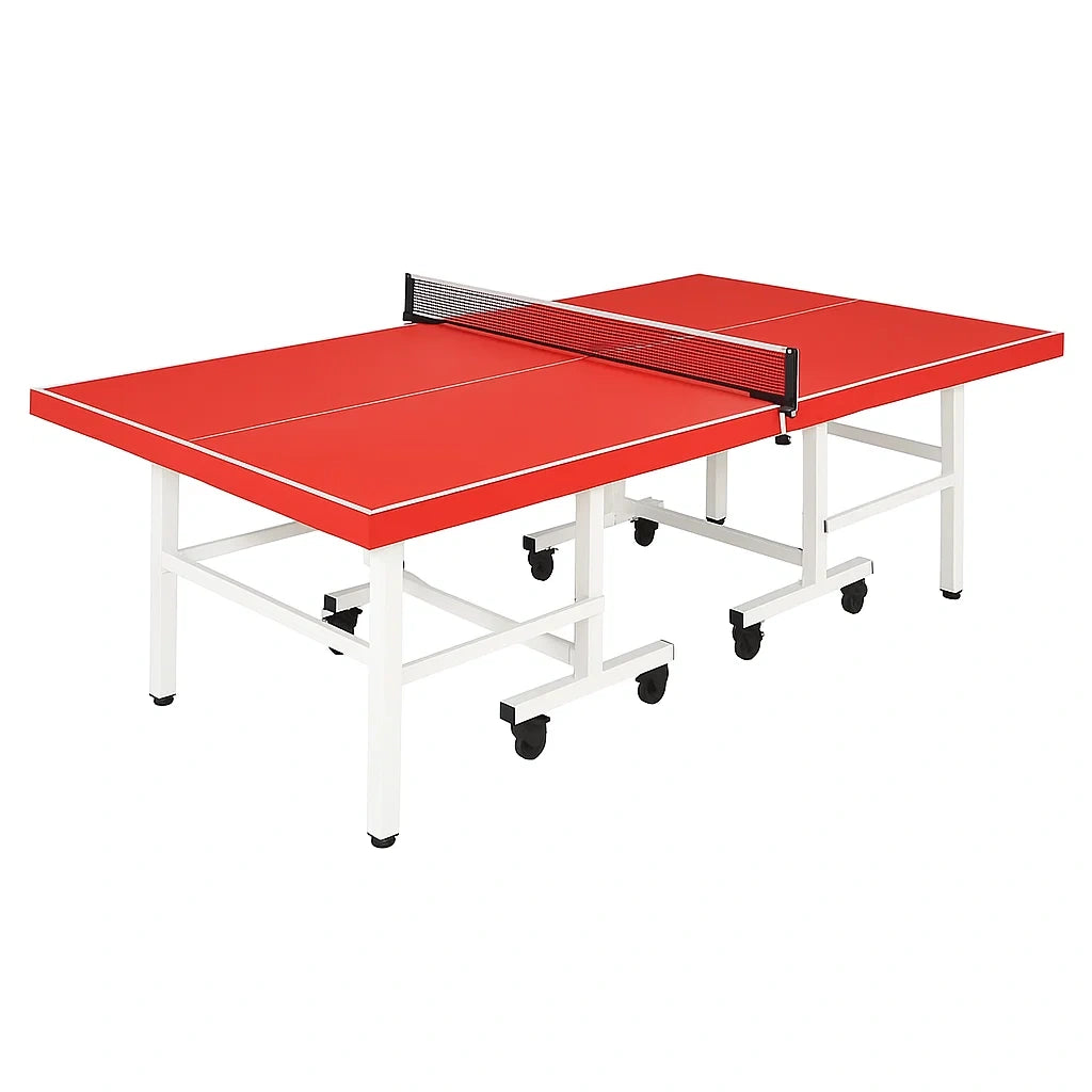 Klappbarer Tischtennistisch aus MDF und Stahl mit Netz und Rollen - Rot