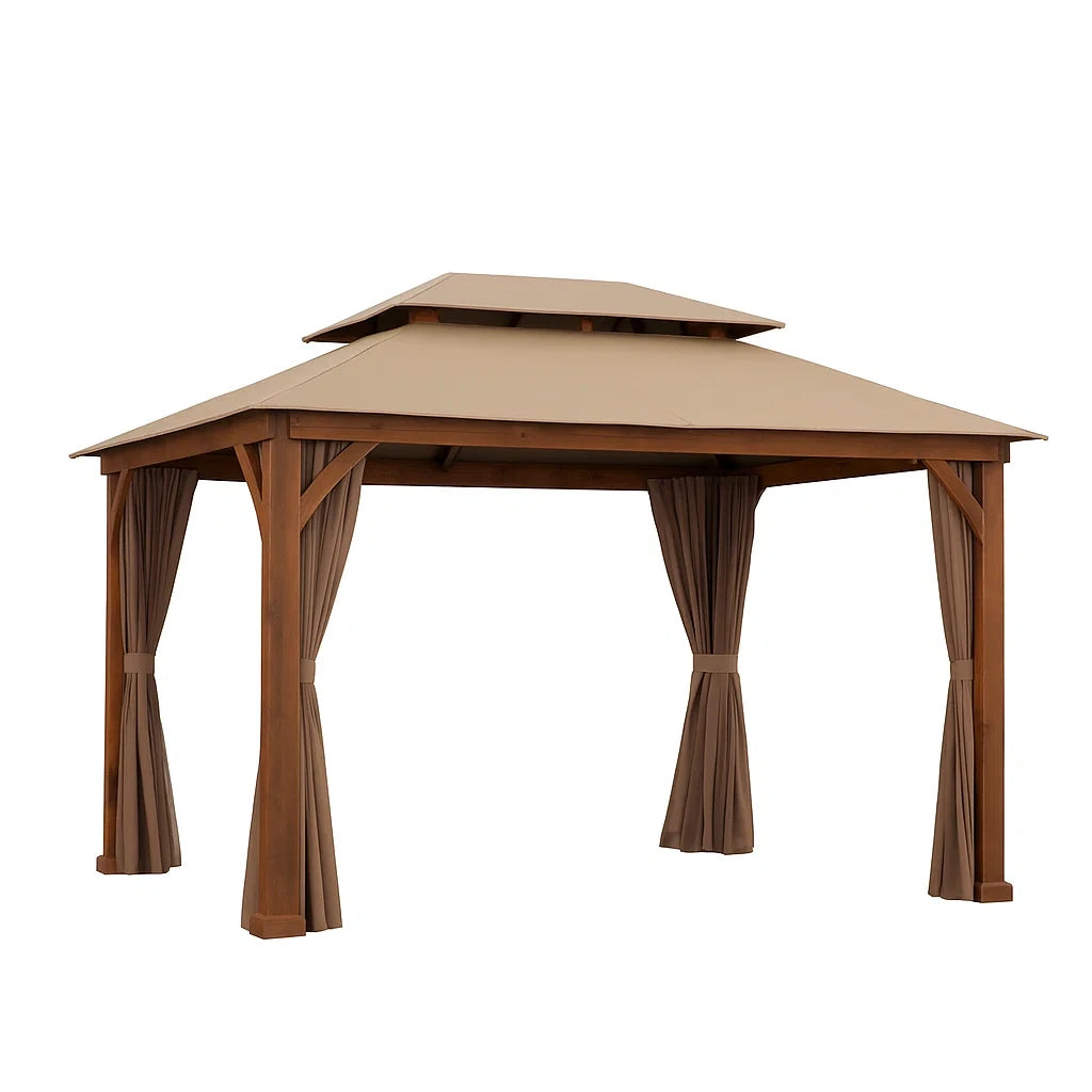 Holzpavillon mit Polyesterdach Beige 300x400 cm