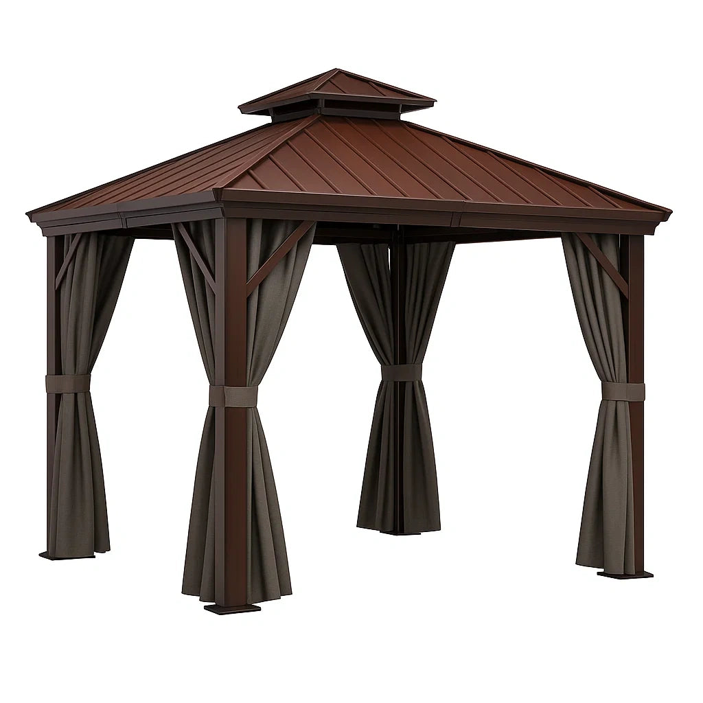 Pavillon Aluminium Stahlbraun mit Polyester-Vorhängen