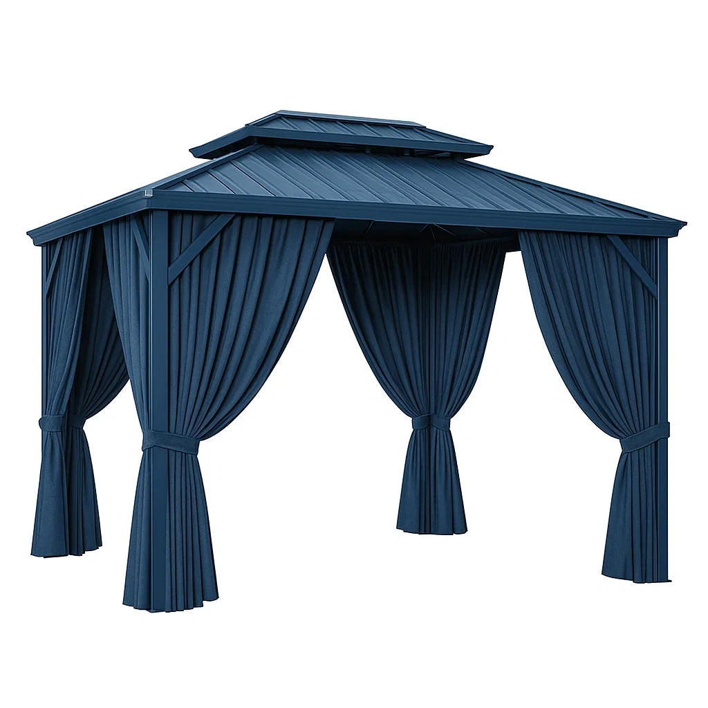 Metallpavillon mit Vorhängen Dunkelblau 3x3x2.7m
