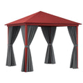 Pavillon mit Stahldach und Polyestergewebe 3x3m, Rot/Grau