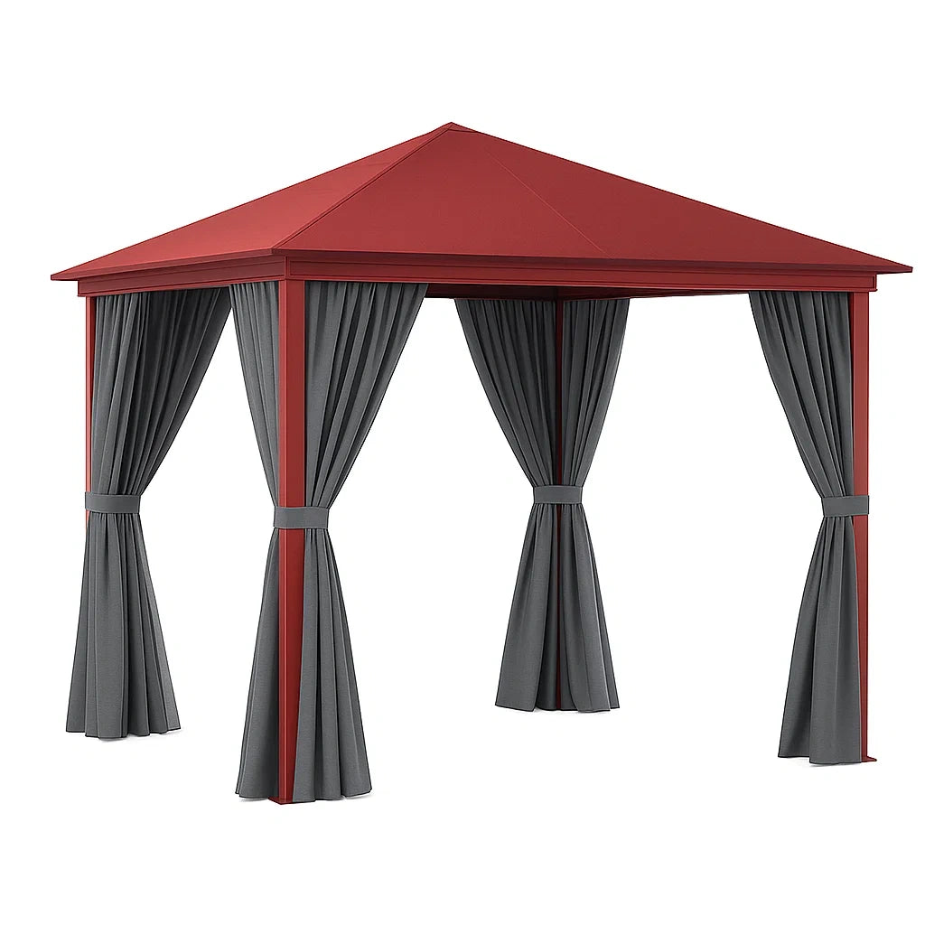 Pavillon mit Stahldach und Polyestergewebe 3x3m, Rot/Grau