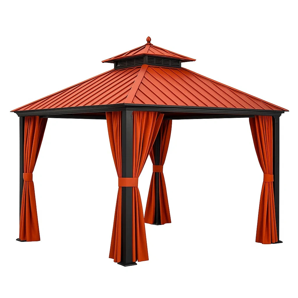 Pavillon Metall Dach Polyester Rot 300x400 cm