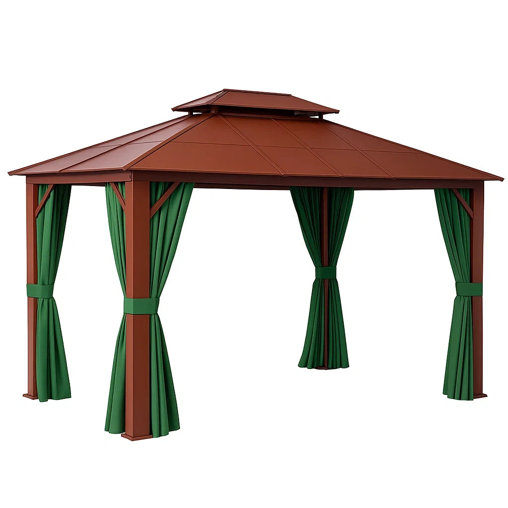 Metallpavillon mit Polyester Vorhang Braun/Grün 300x400cm