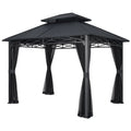 Gartenpavillon Aluminium Schwarz mit Doppeldach