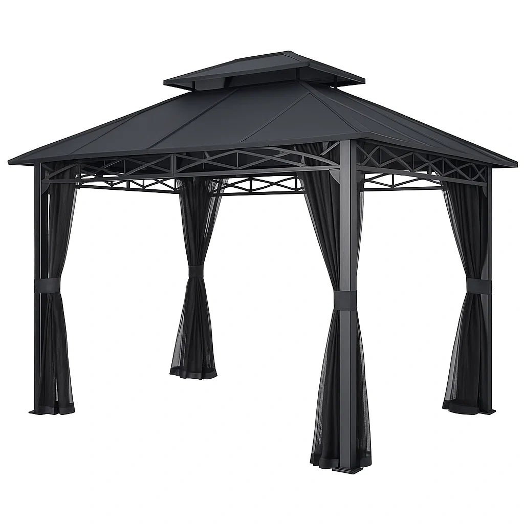 Gartenpavillon Aluminium Schwarz mit Doppeldach