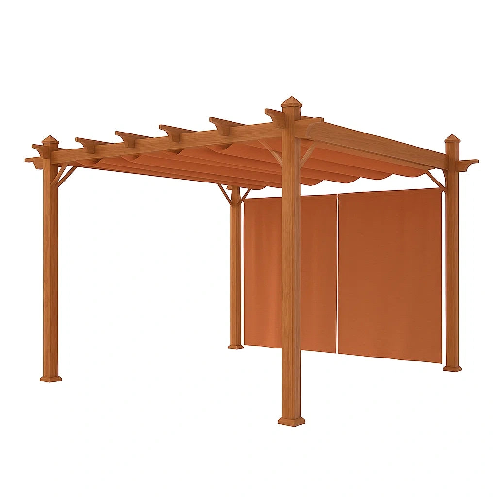 Holzpavillon mit Polyester-Sonnensegel und Seitenvorhängen 300x300 cm