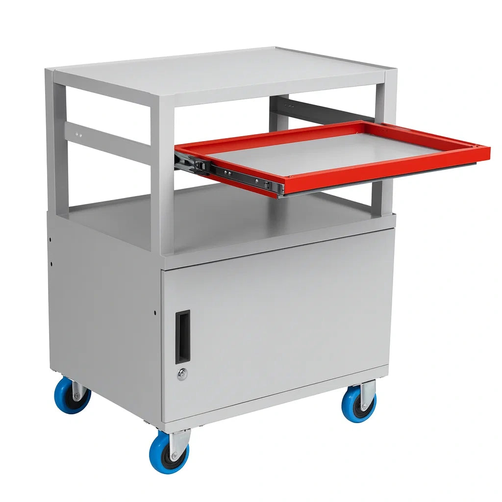 Metallrollwagen mit ausziehbarem Fach Grau Rot