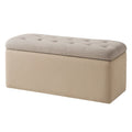 Rechteckige Sitzbank mit Stauraum aus Verbundholz und Polyesterstoff Beige
